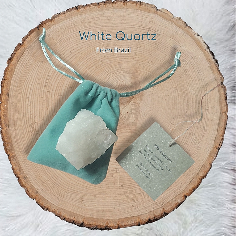 White Quartz Healing Gemstone with Pouch- New